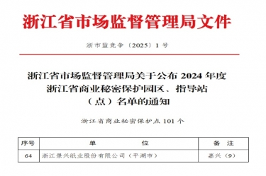 景興紙業入選省級商(shang)業秘密保護點
